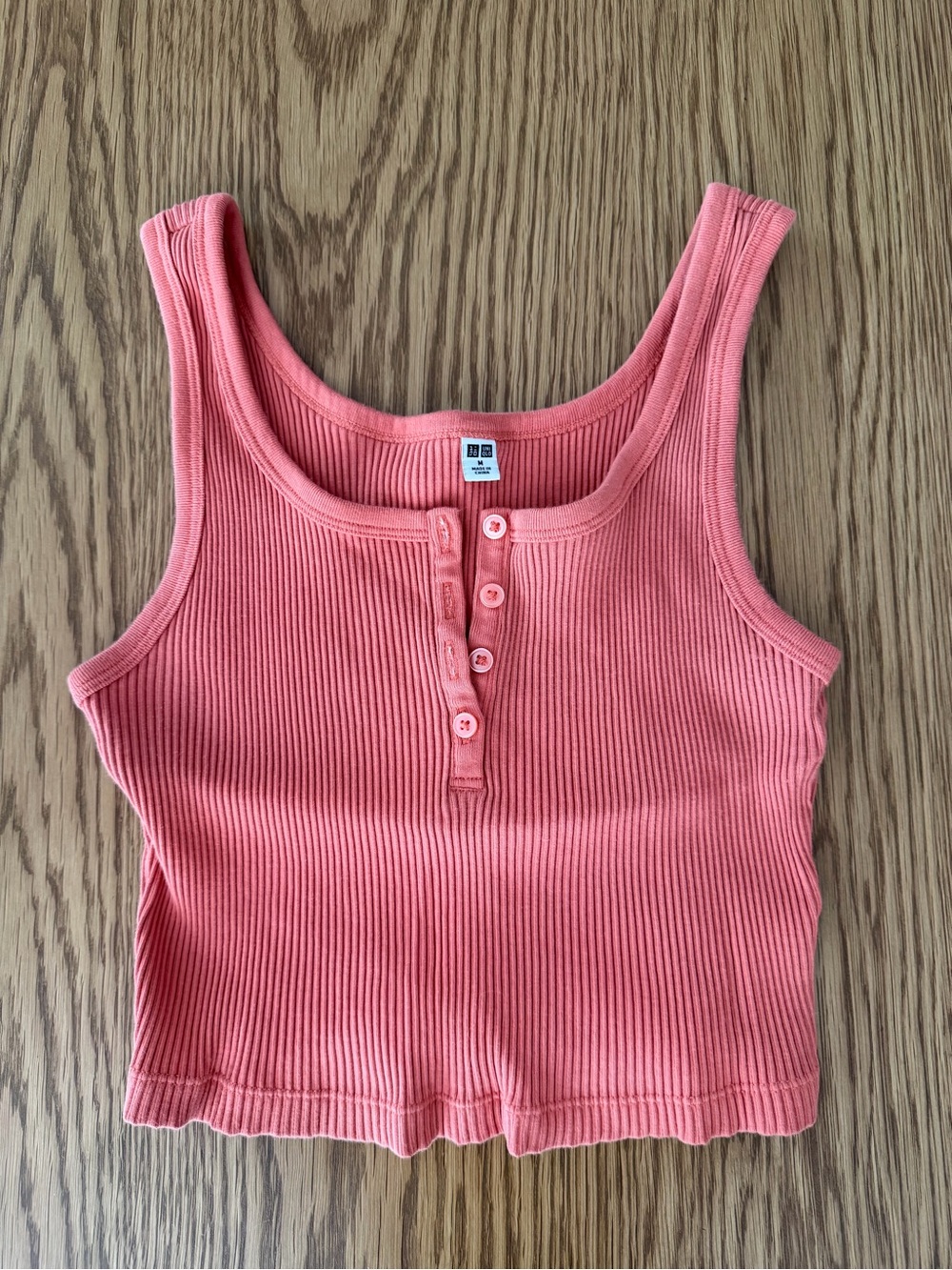 UNIQLO Coral Ribbed Henley Tank Top